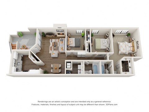 Floor plan for 3 beds, 2 baths, 1270 sqft
